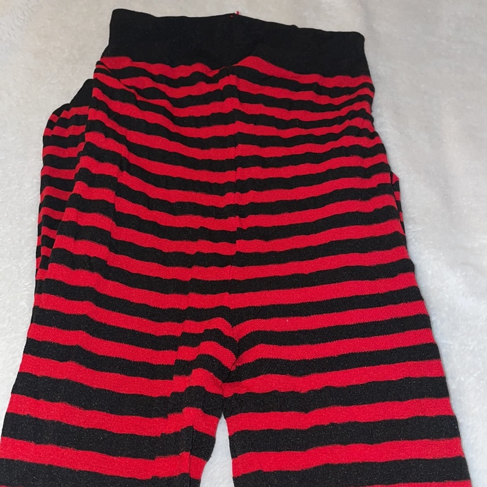 Spirit Halloween Medium Black and Red Striped Semi-Sheer Stockings